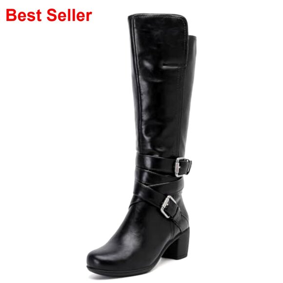 Knee High Boots Chunky Heel Pointed Toe Leather Lining Comfortable - Picture 3 of 7